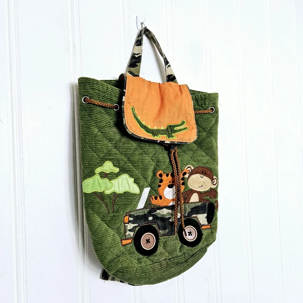 Stephen Joseph Backpack Kids Quilted Mixed Fabrics Zoo Safari Textured